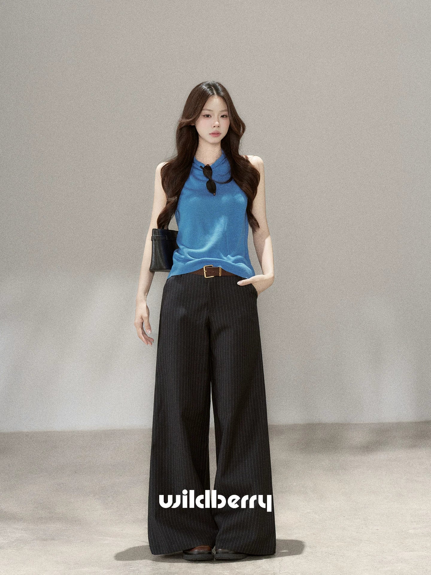 Wildberry Black and White Striped High-Waist Wide-Leg Trousers