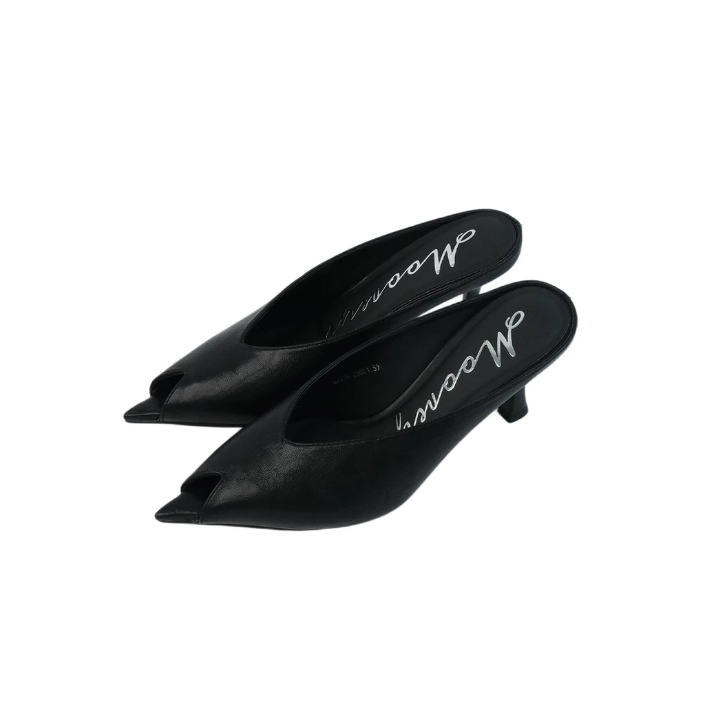 Mooreyu Black Pointed-Toe Stiletto Mule