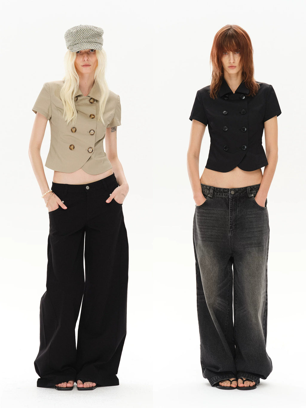 COSTUSTOOT Notch Lapel Fitted Cropped Blouse