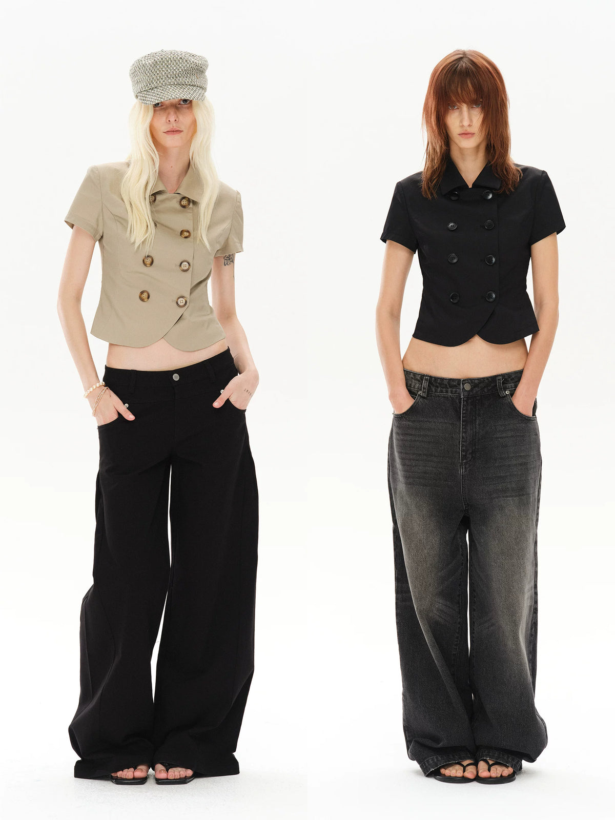 COSTUSTOOT Notch Lapel Fitted Cropped Blouse