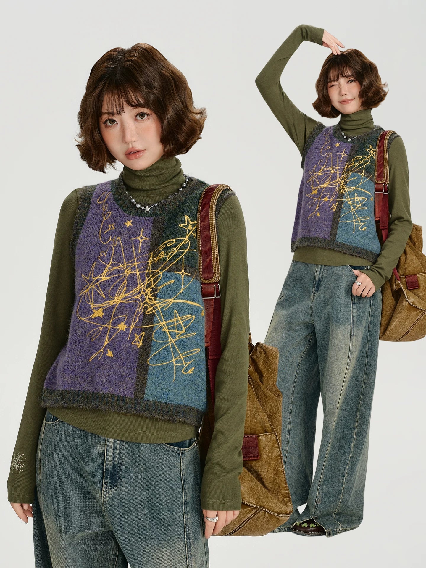 Girlyhalo Vintage Color Matching Vest
