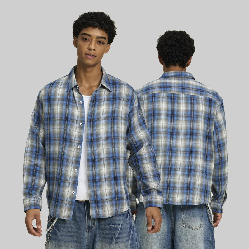 FIVE MEN Blue Plaid Loose Fit Casual Jacket