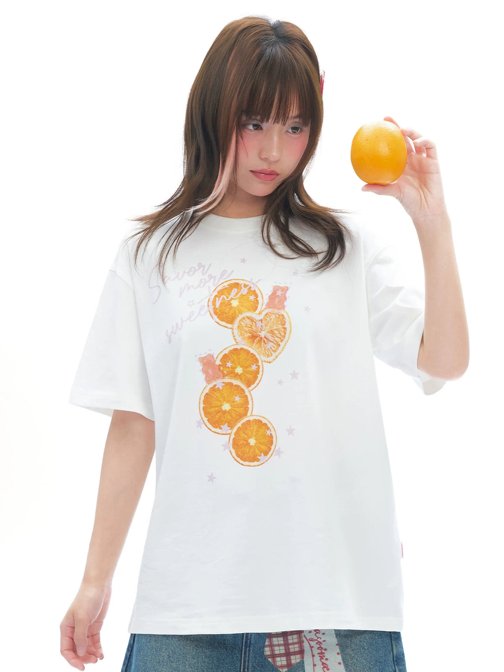 MASOOMAKE Orange Print White Tee