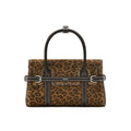 MUVA Vintage Leopard Print Brown Leather Crossbody Small Square Bag