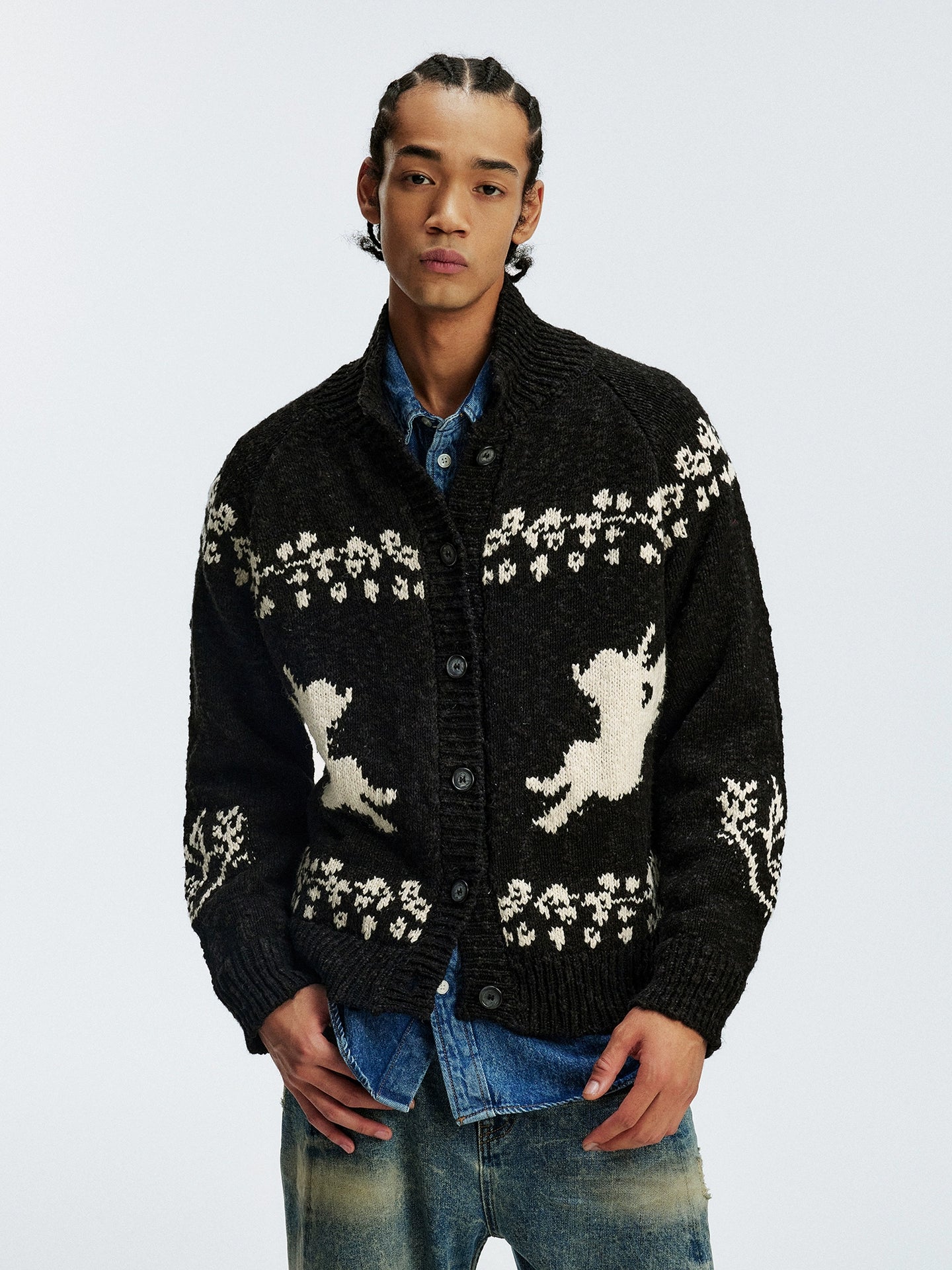 MEDM Casual Angel Pattern Embroidered Lapel Knitted Sweater