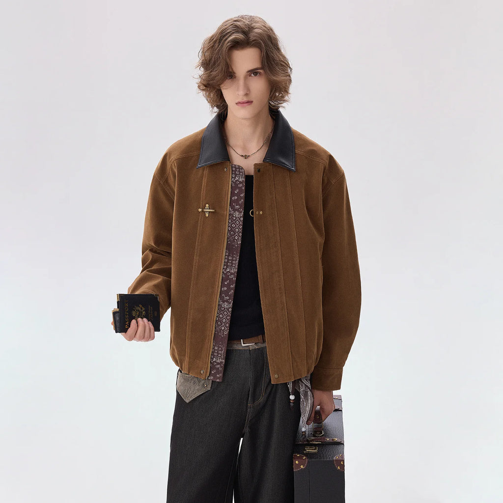 CHOR Faux Suede Paisley Patchwork Lapel Jacket