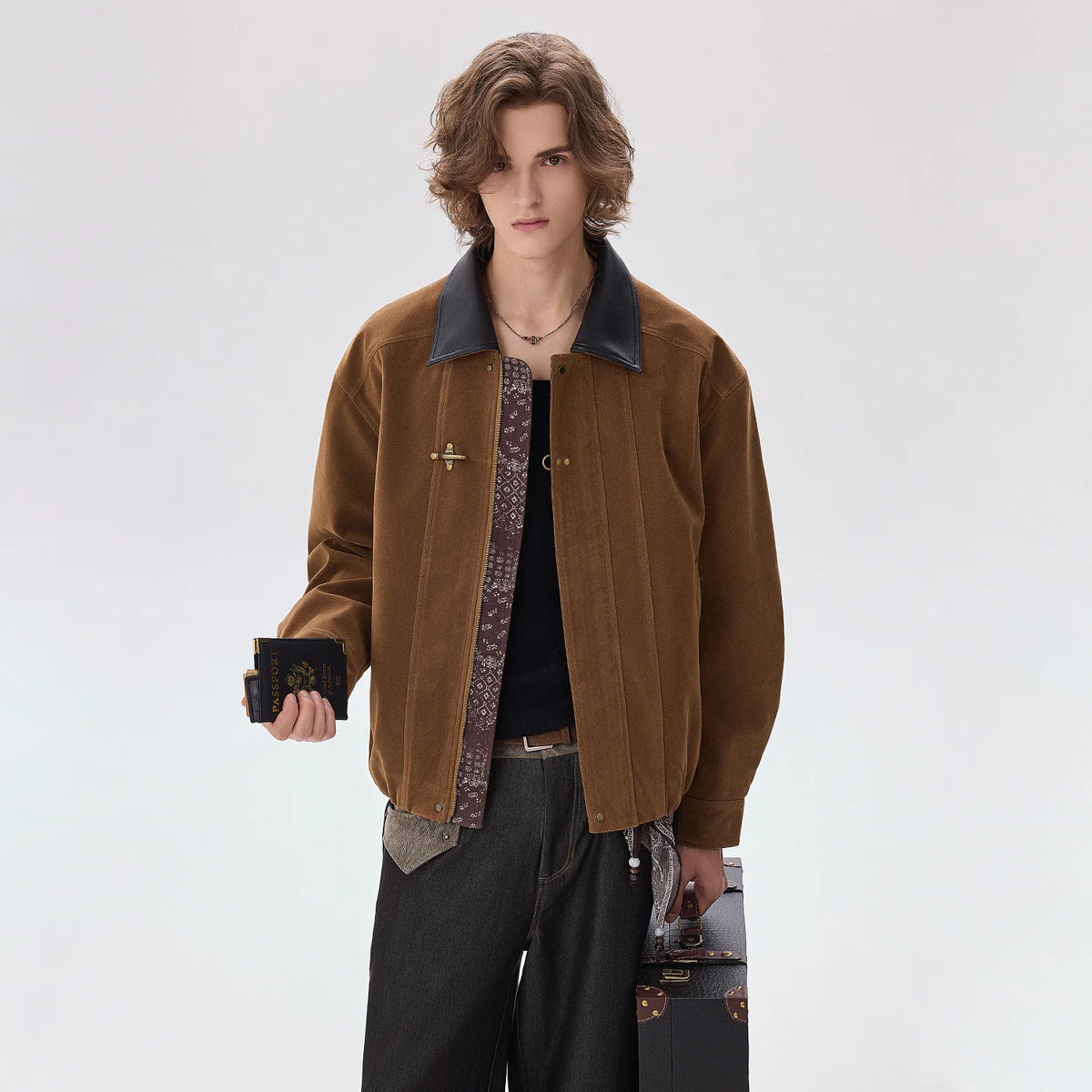 CHOR Faux Suede Paisley Patchwork Lapel Jacket