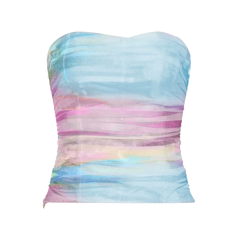 FUNOFF Vintage Floral Print Dew Collarbone Waist Tube Top