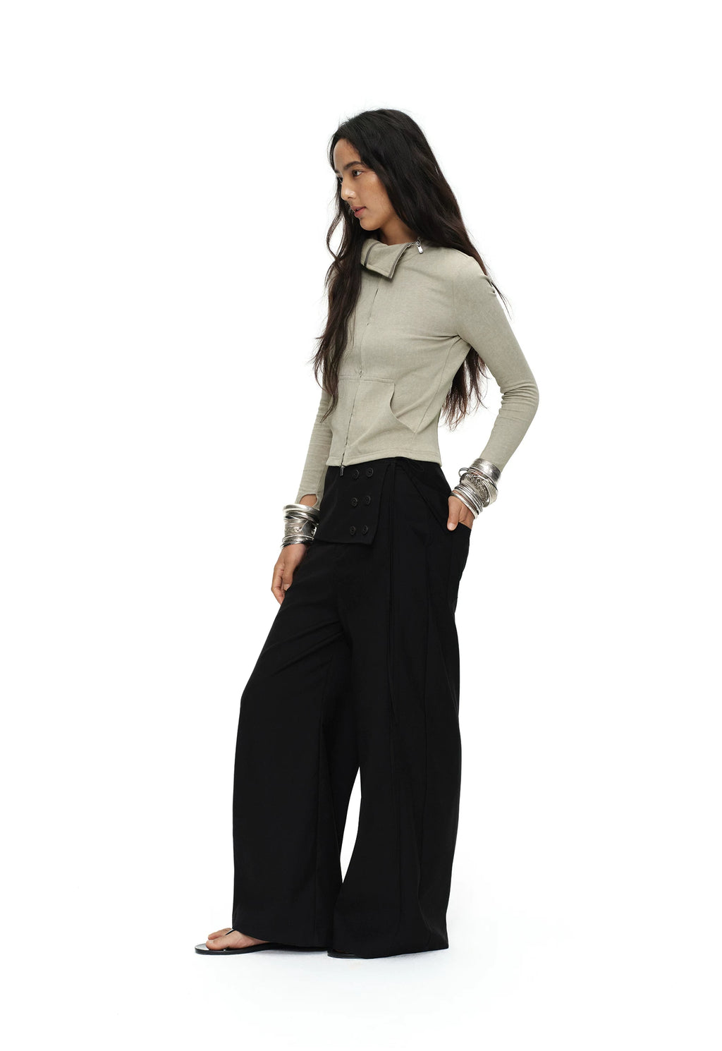Oinimi One Piece Button Loose Straight Trousers Removable Skirt