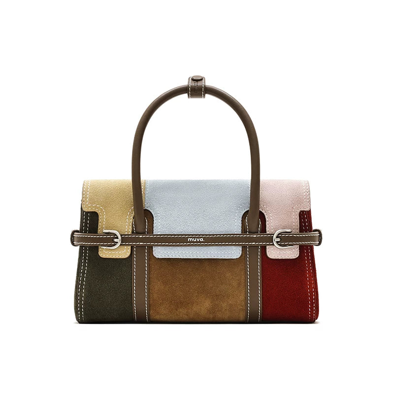 MUVA Leather Color Matching Messenger Small Square Bag
