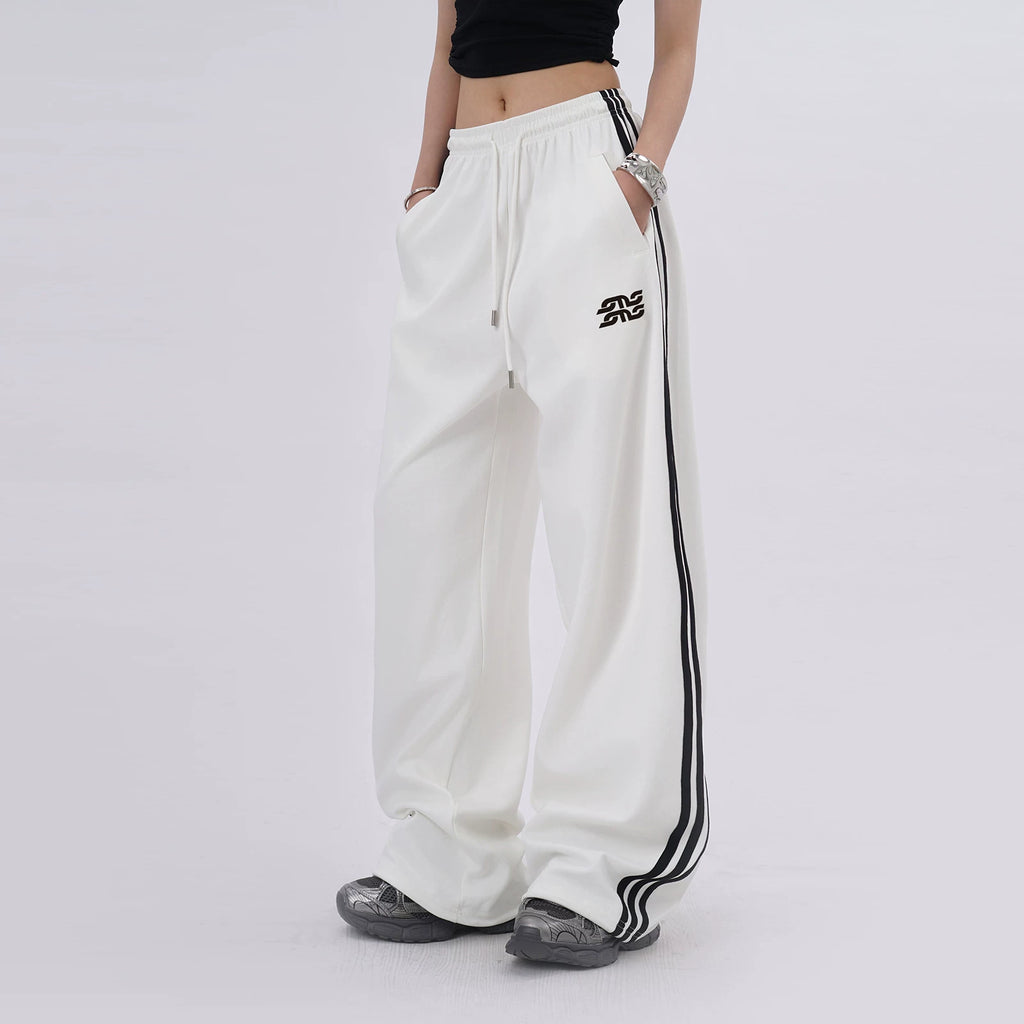 SAMUSAN Embroidered Three-bar Drawstring Slim Slacks