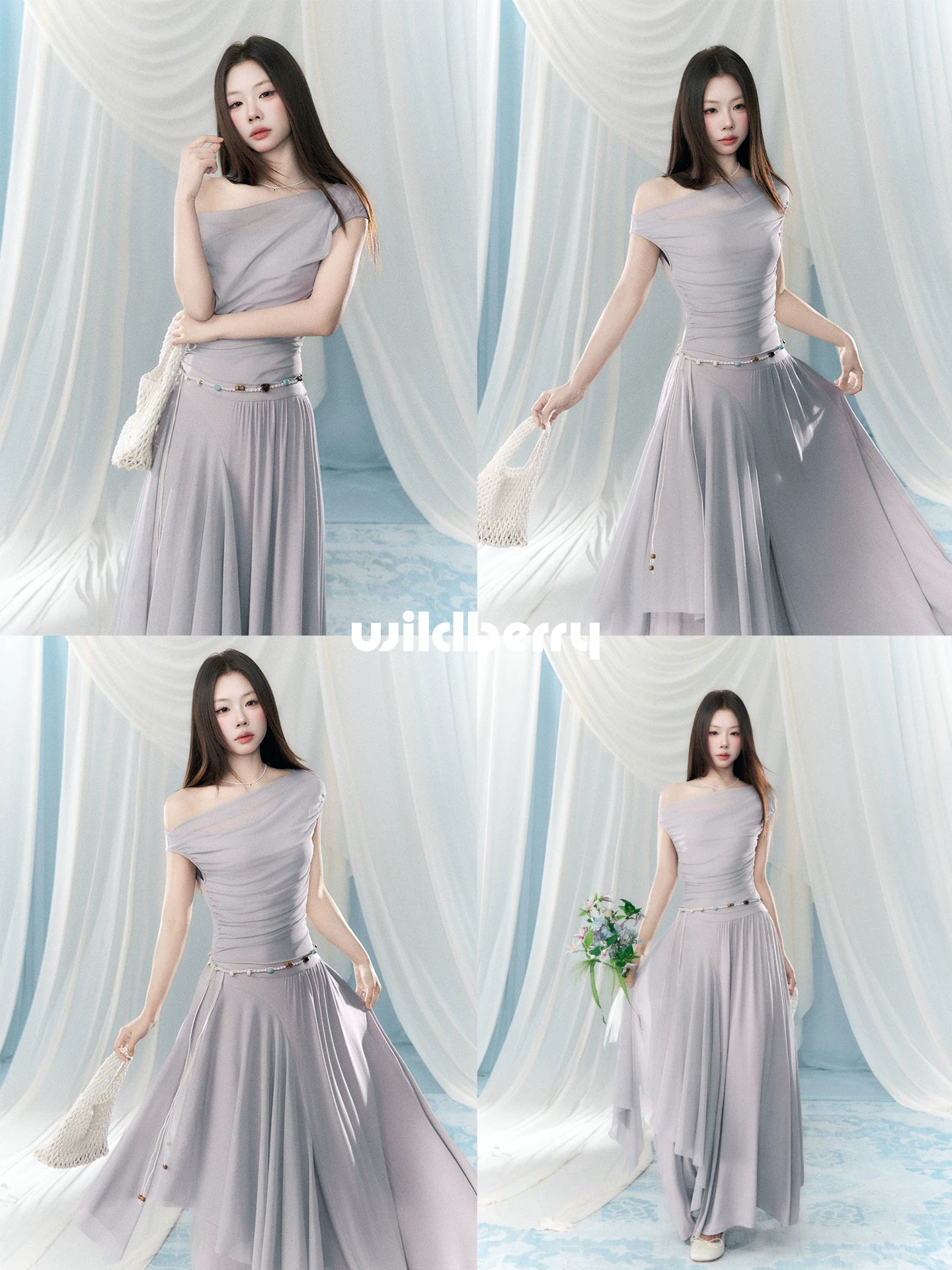 Wildberry Slanted Shoulders and Waist Long Skirt