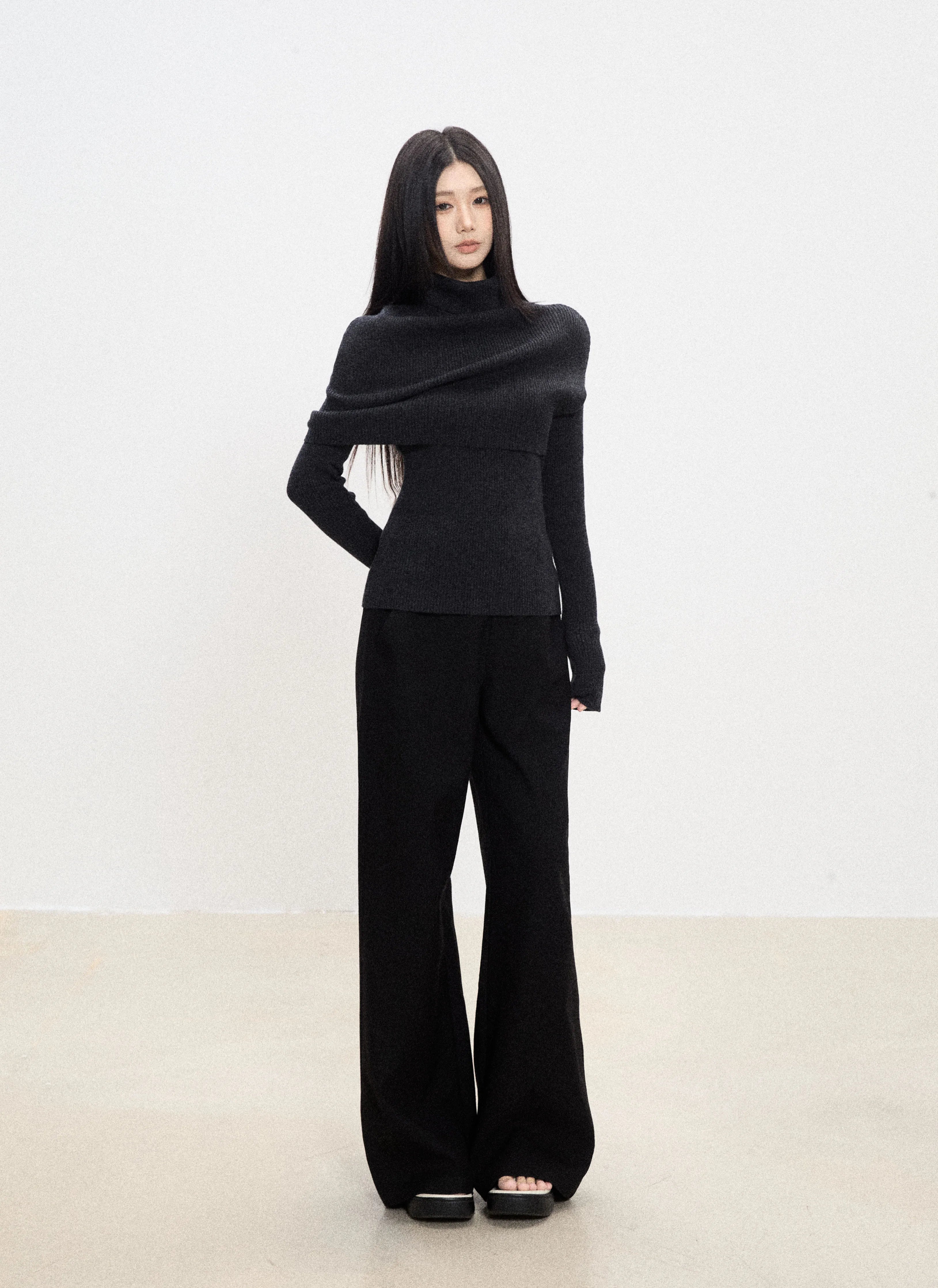 WITHMIN Slim and Thin Bottom Knitted Long Sleeves