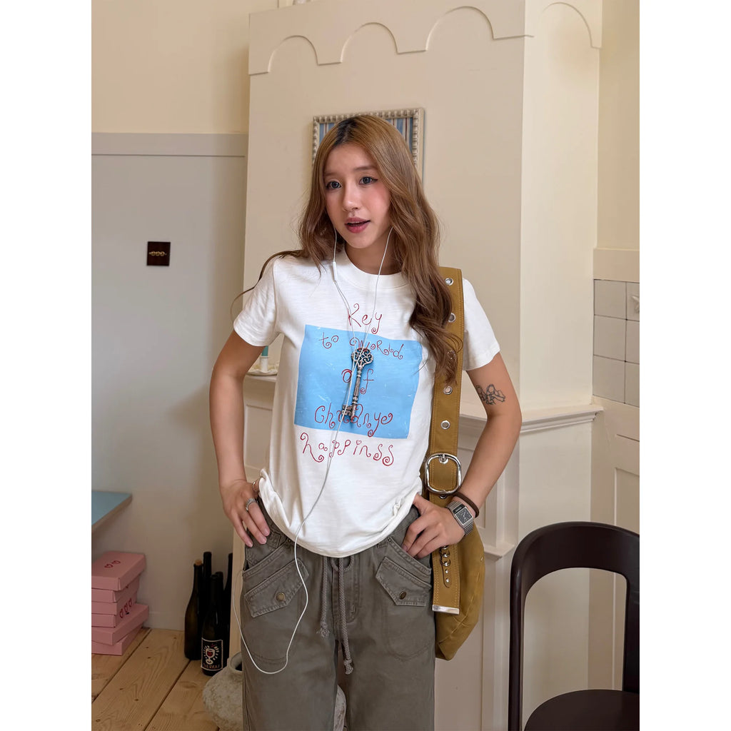 CCYE Bamboo-Joint Cotton Key-Print Slim Fit Tee