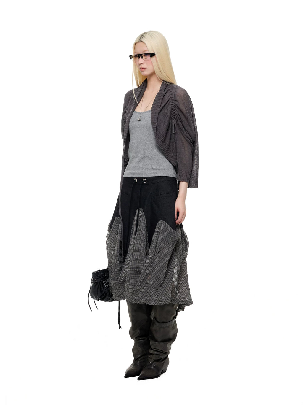 JIKOO Pinecone Pudding Pleated A-Line Midi Skirt