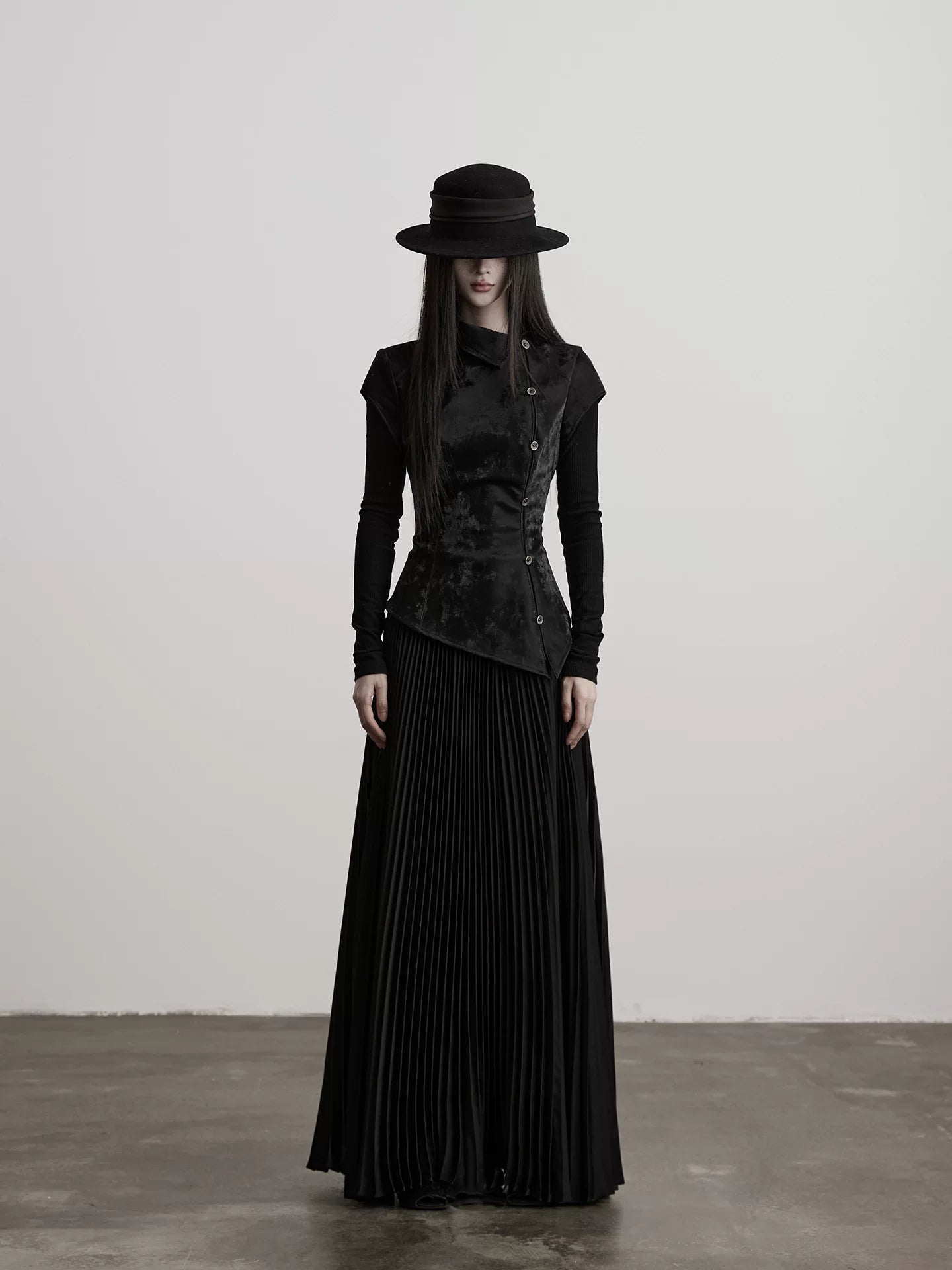 INDULGE Leather Fake Two-piece Pleated Waist Dress
