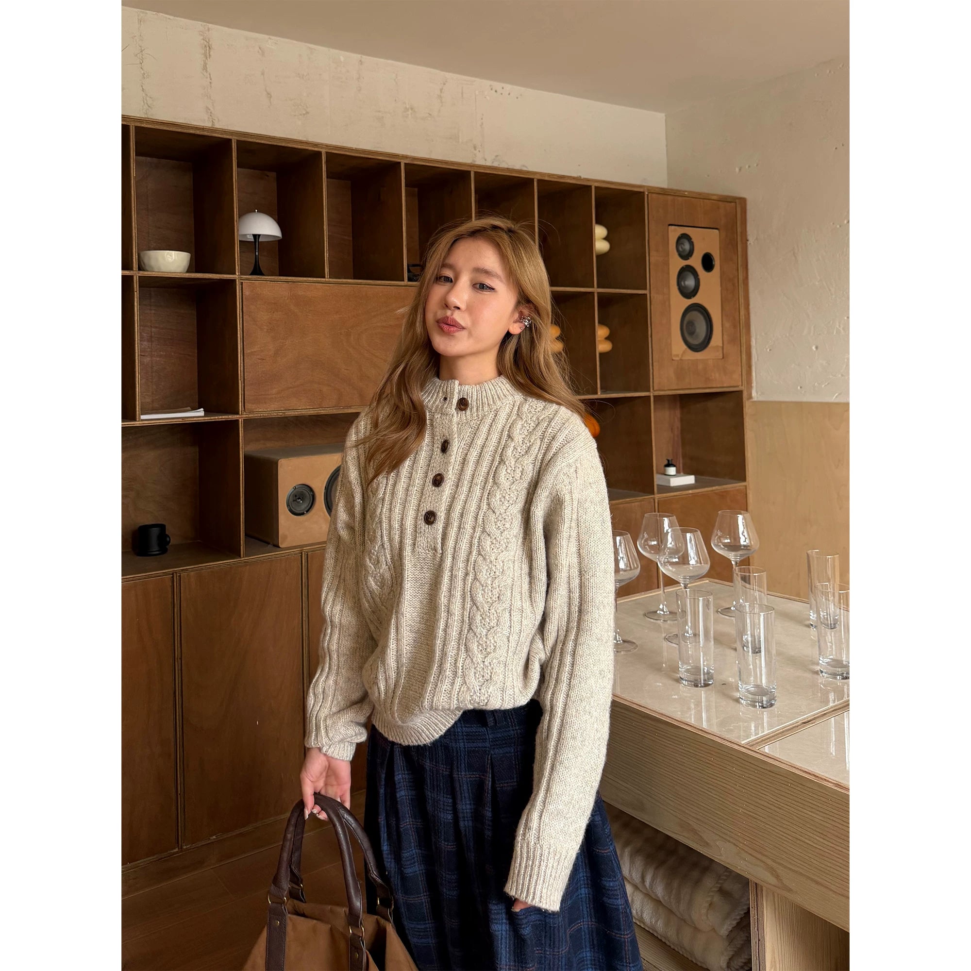 CCYE Twist Henry Collar Lazy Sweater