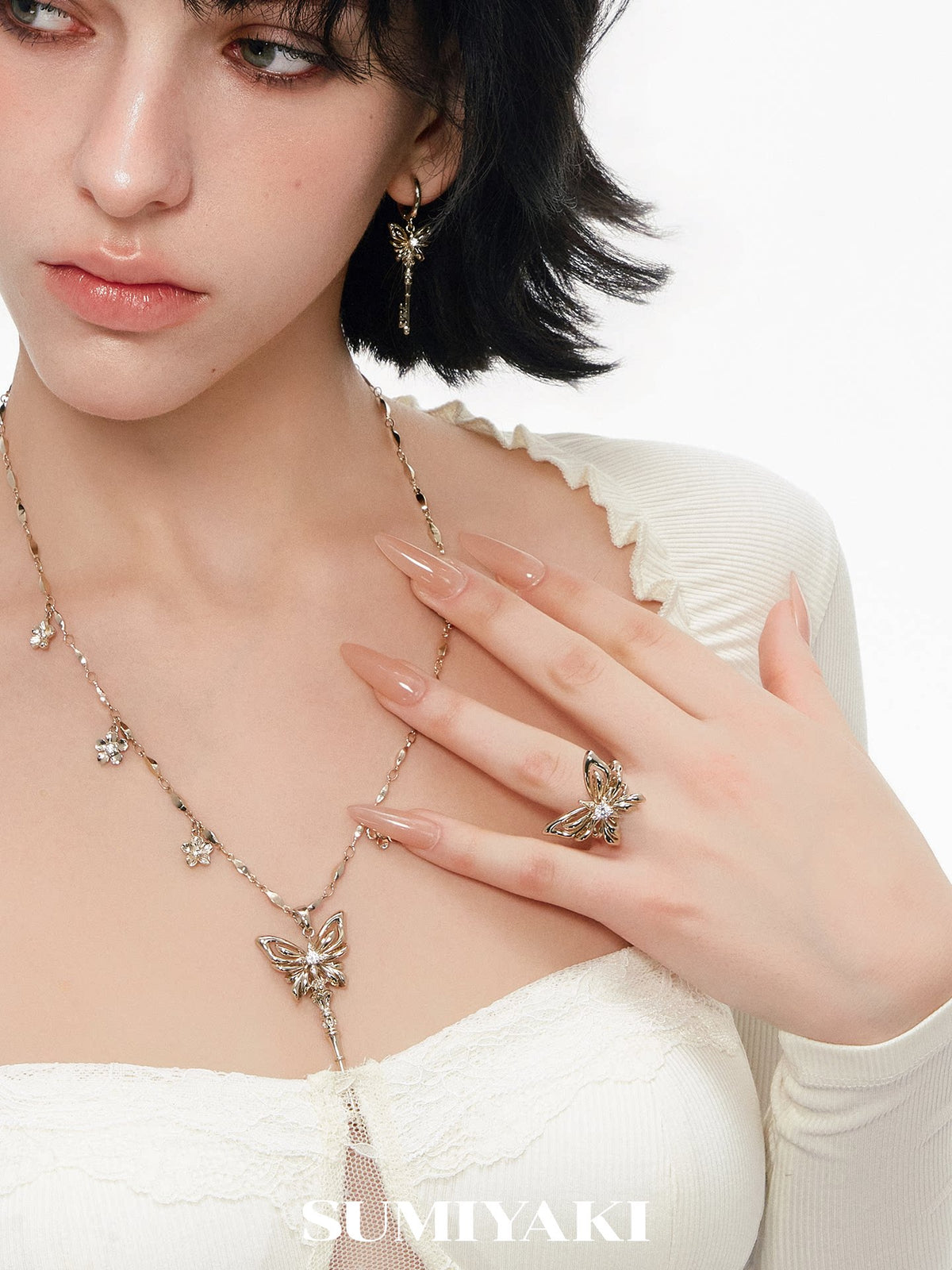 SUMIYAKI Butterfly Key Ring Set - Gold-Plated Adjustable Ring Set