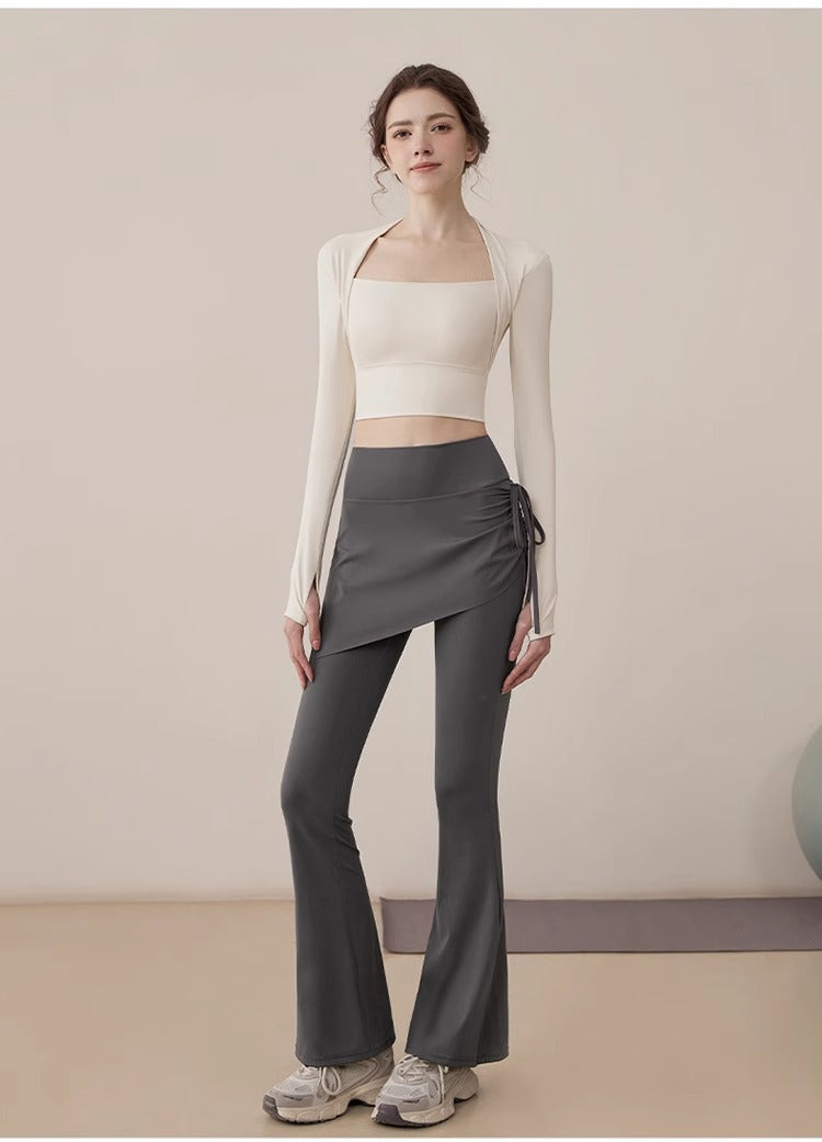 TIANQINGSE Fake Two-piece Side Drawstring Skirt Curtain Hip Cover Micro-pull Pants