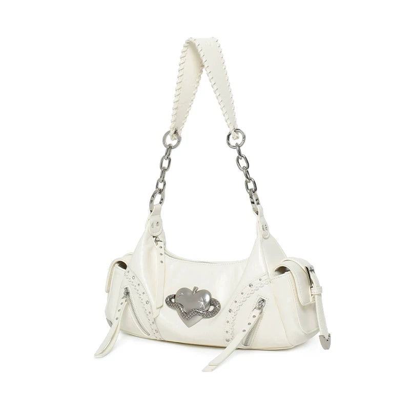 VFVF Black Faux Leather Zip-Top Baguette Bag