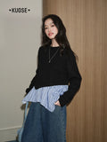 KUOSE Fake Two-piece Spliced Striped Sweater