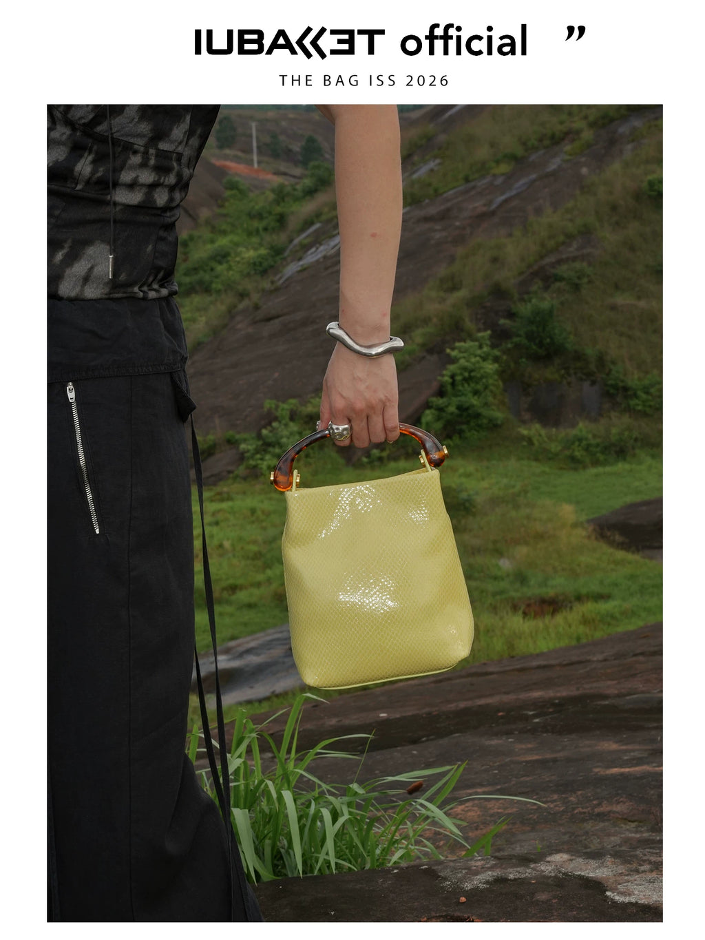 IUBALLET Vintage Snake Print Leather Bucket Bag