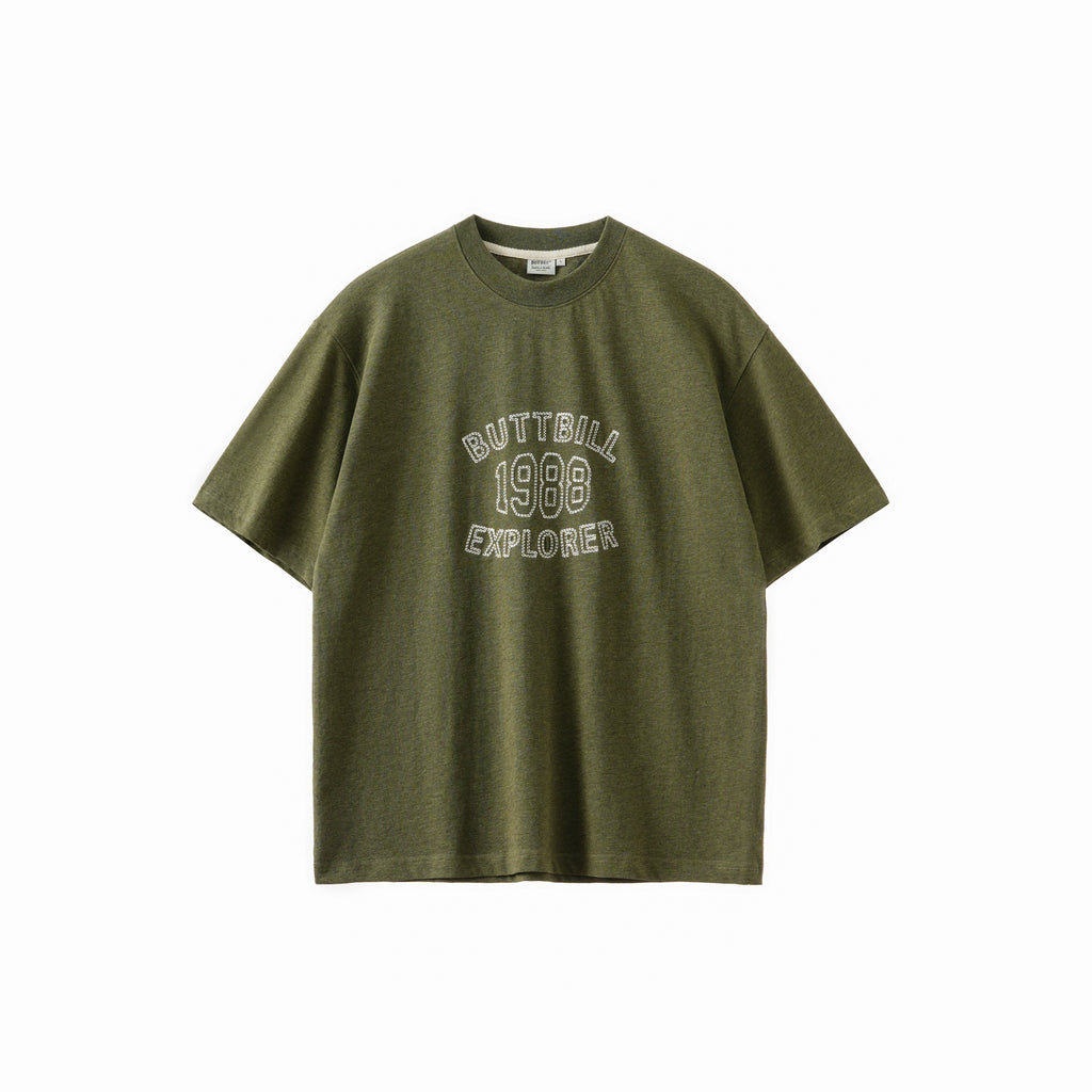 BUTTBILL Vintage 240G Oil Painting Embroidery LOGET Tee