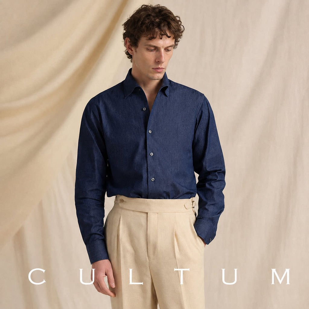 CULTUM Pure Cotton Denim Slim Fit Long-Sleeve Shirt