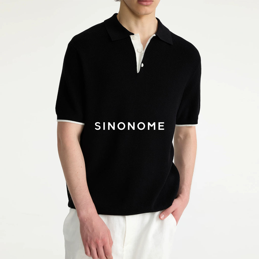 SINONOME Tencel Linen Contrast Collar Breathable Polo Tee