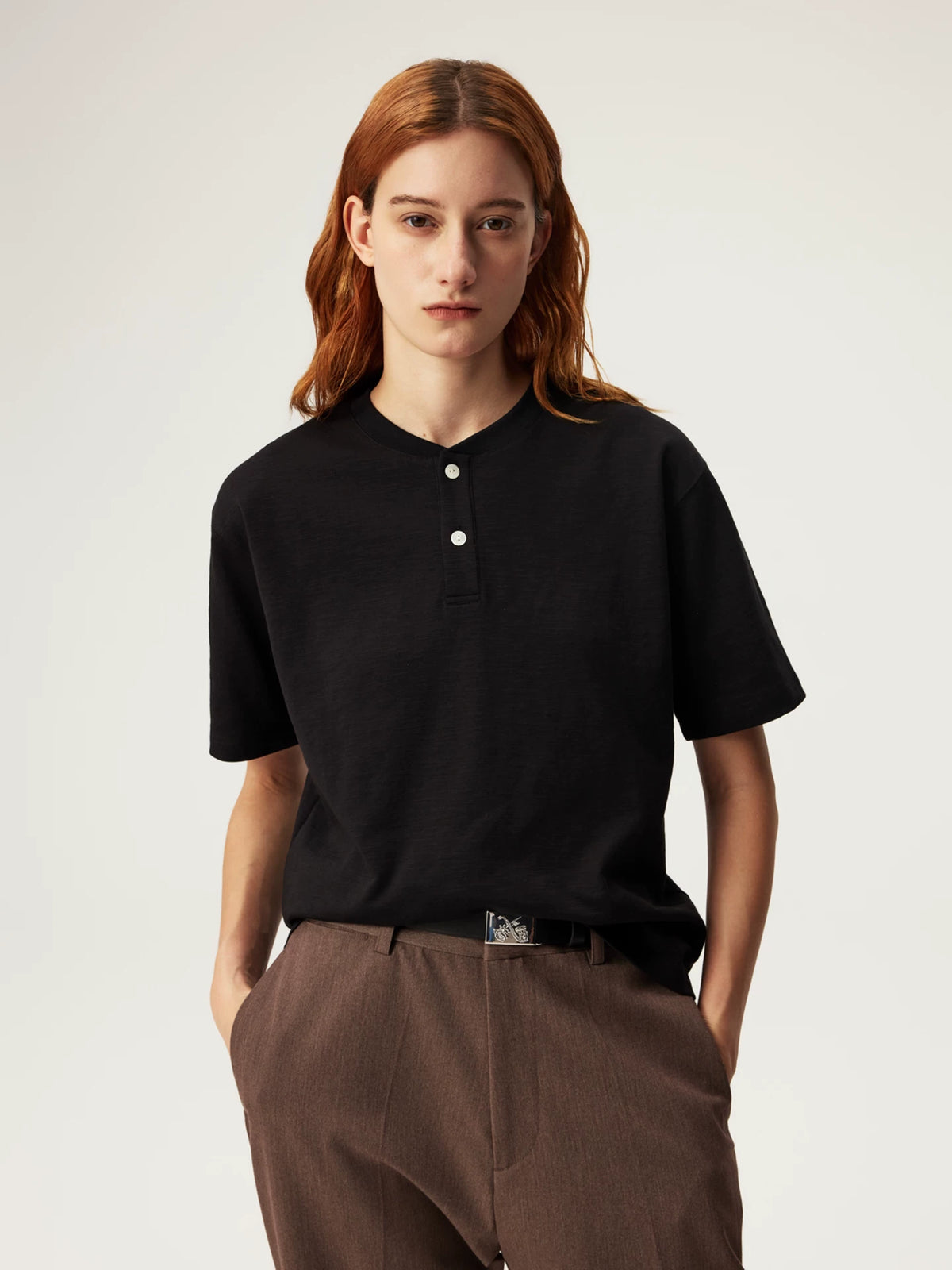 SUPERTOFU 230g Breathable Slightly Loose Henley Tee