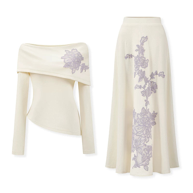 ZIHE One-word Shoulder Knitted Set