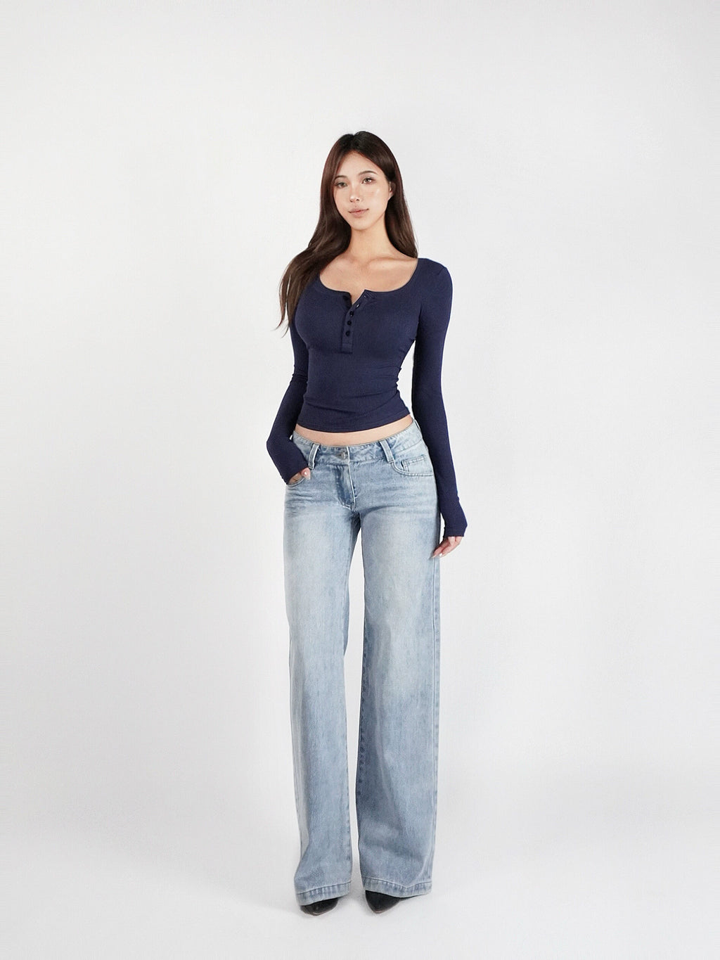 Jim Kennet Basic U-Neck Stretch Slim Henry Long Sleeves