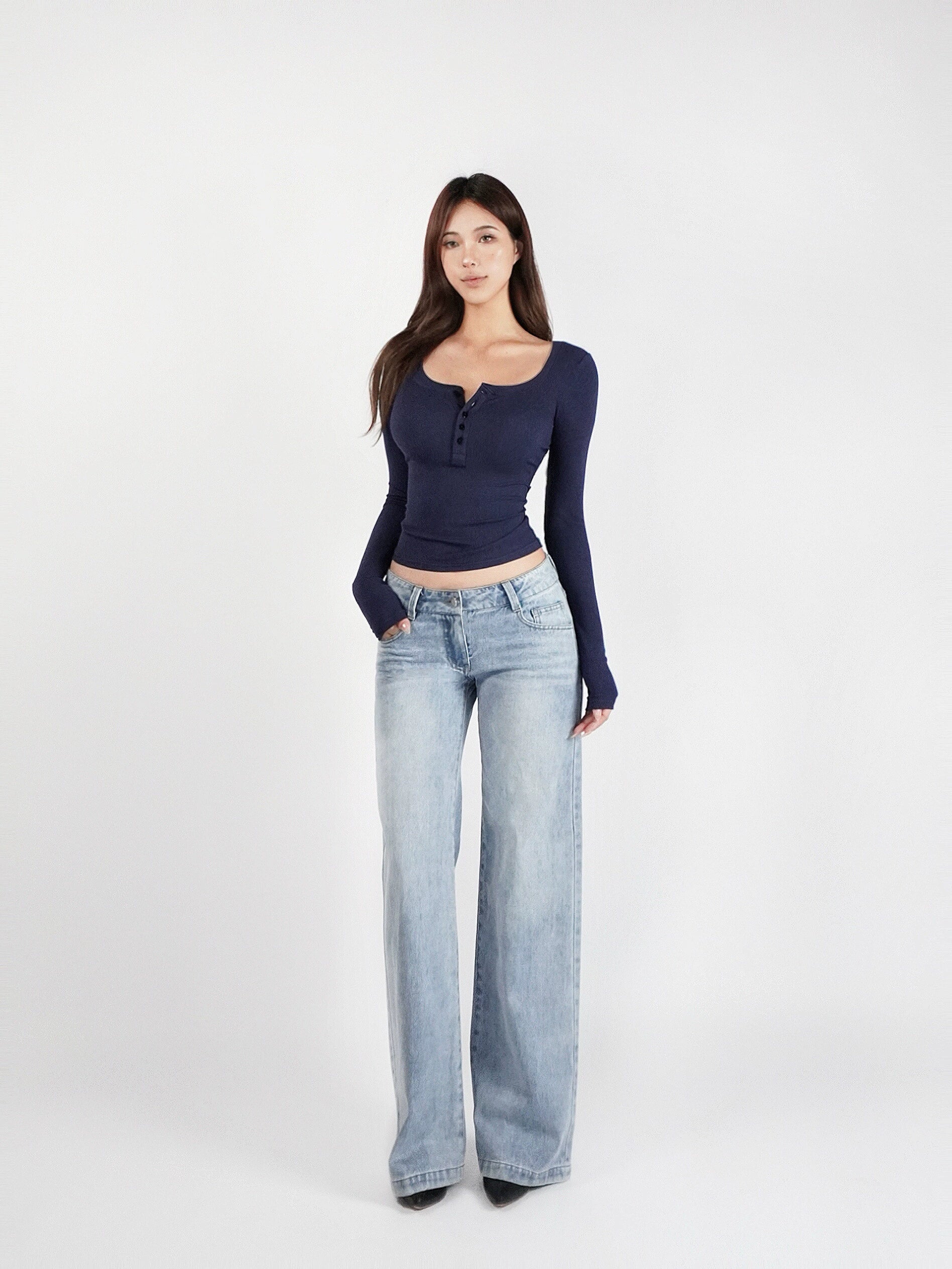 Jim Kennet Basic U-Neck Stretch Slim Henry Long Sleeves