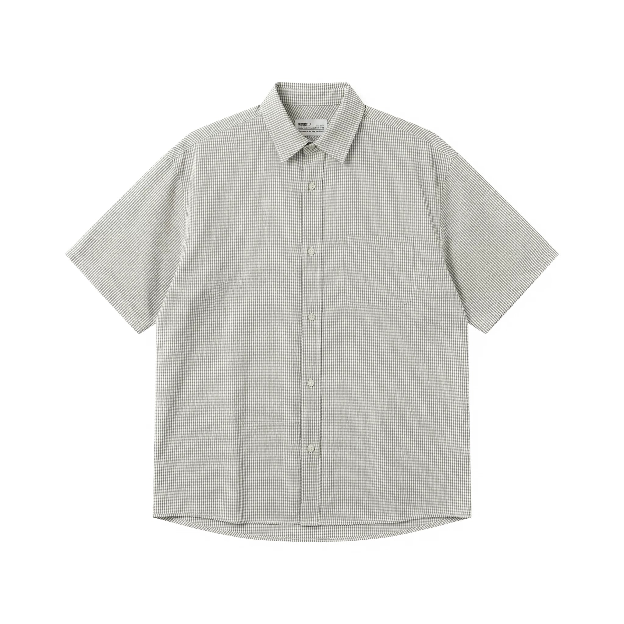 BUTTBILL Plaid Pocket Short-sleeved Shirt
