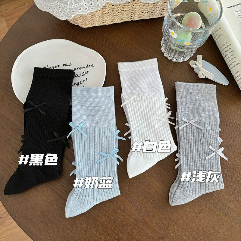 Halo Honey Combed Cotton Bow Slouchy Mid-Calf Sock