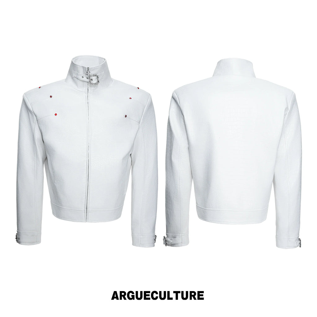 ArguE CulturE Crocodile-Embossed Faux Leather Cropped Jacket