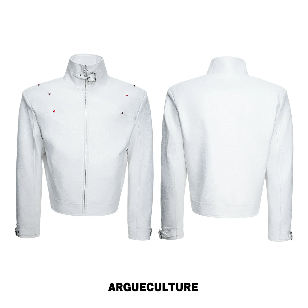ArguE CulturE Crocodile-Embossed Faux Leather Cropped Jacket