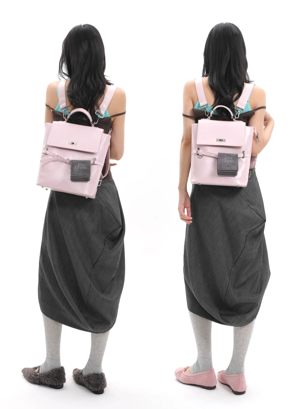 JANDRESS Pink Faux Leather Zip-Top Backpack Crossbody