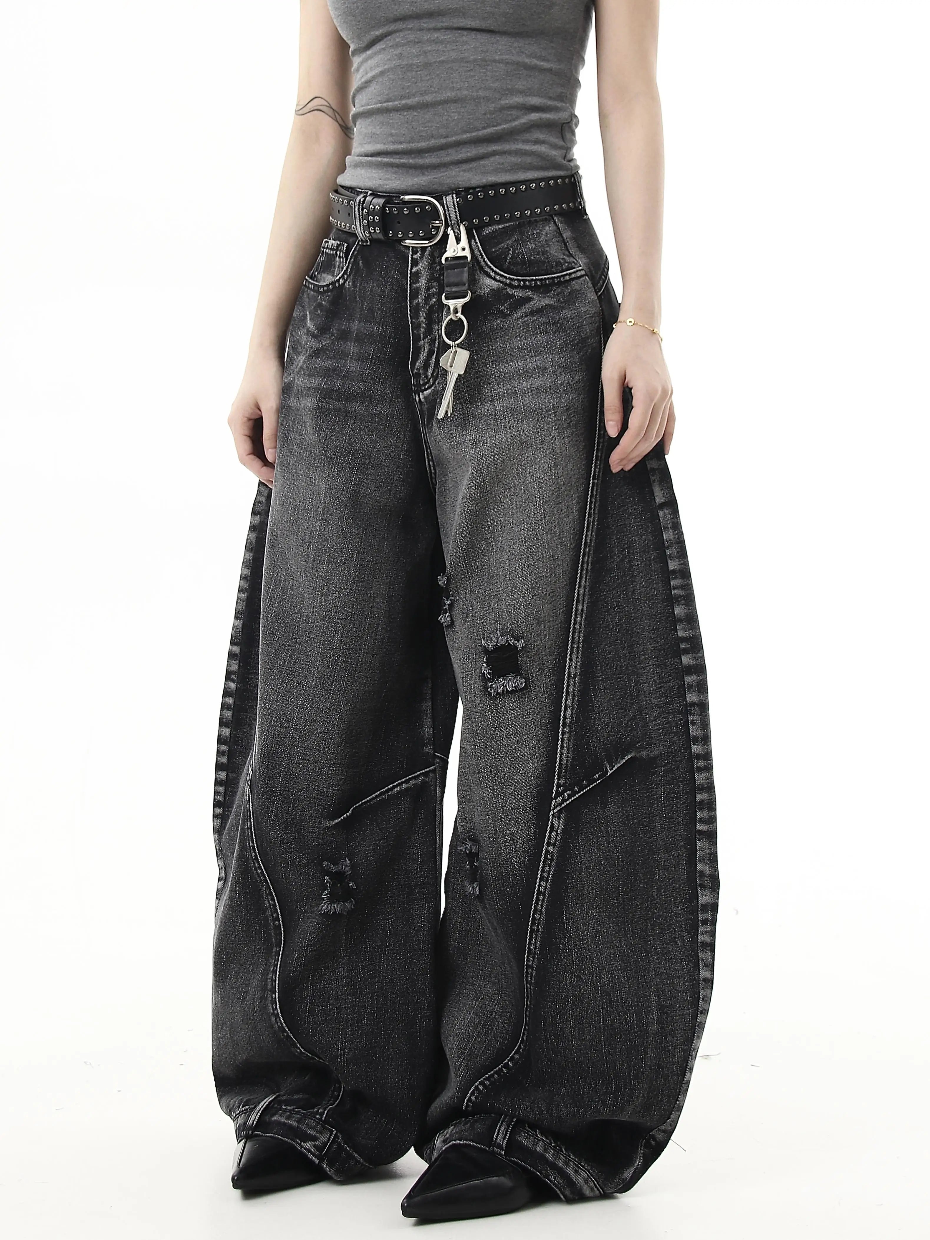 BLACKLISTS Ripped Premium Wide Leg Jeans