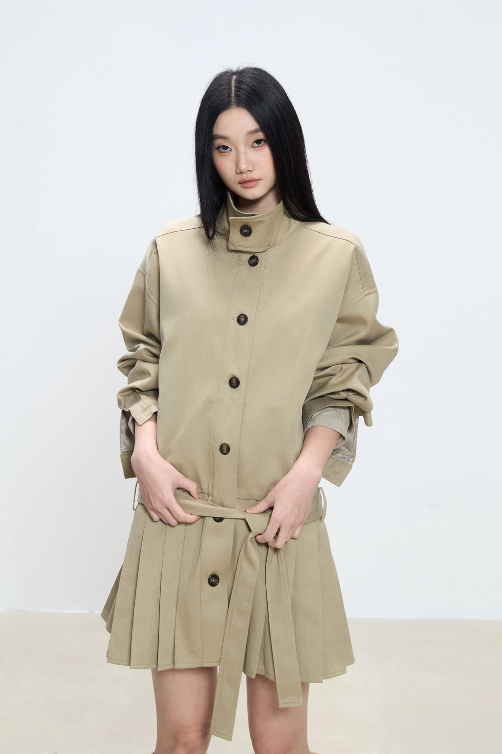 WITHMIN Loose Slimming Casual and Versatile Mid-length Trench Coat