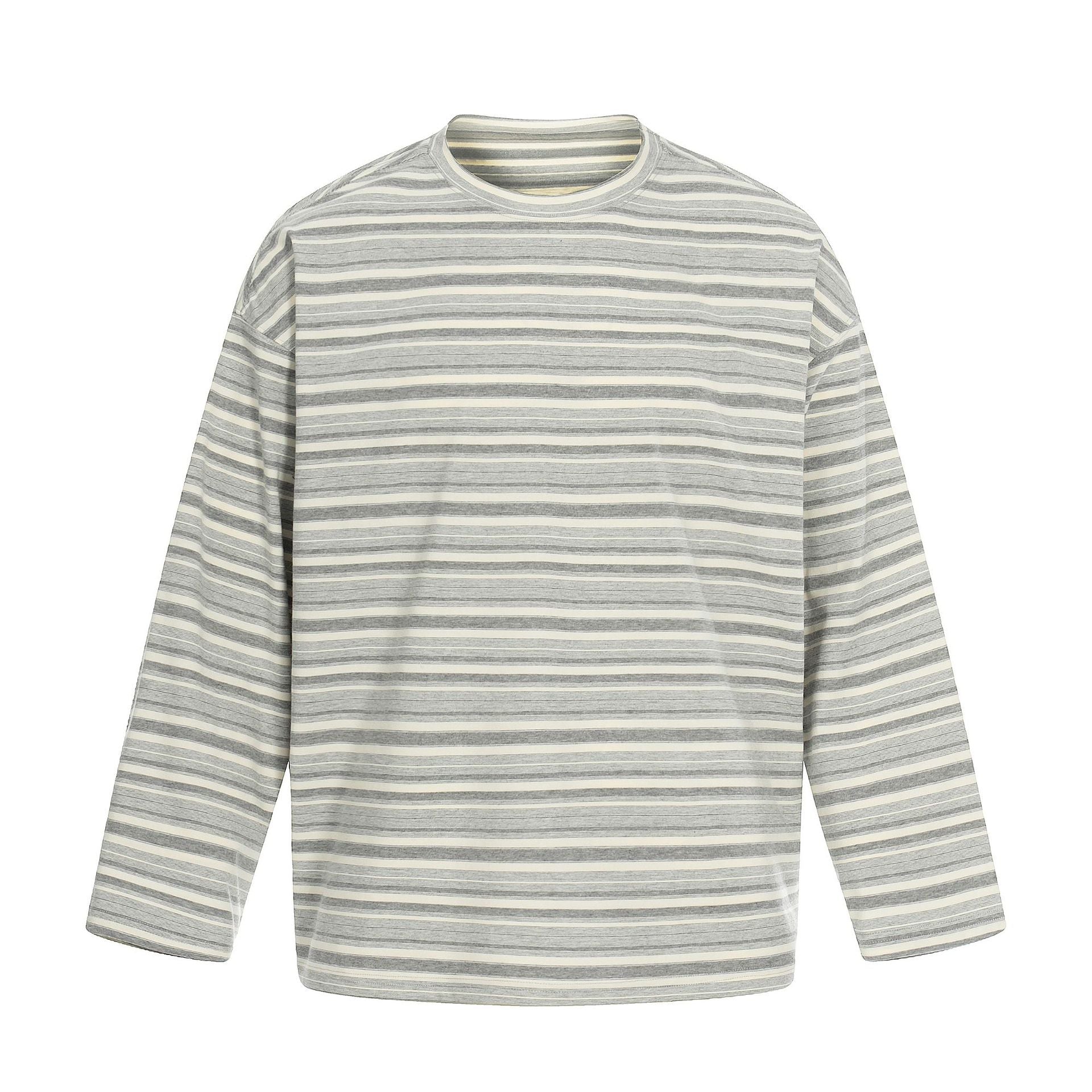 11KN Retro Striped Contrasting Color Casual Crew Neck Long Sleeve