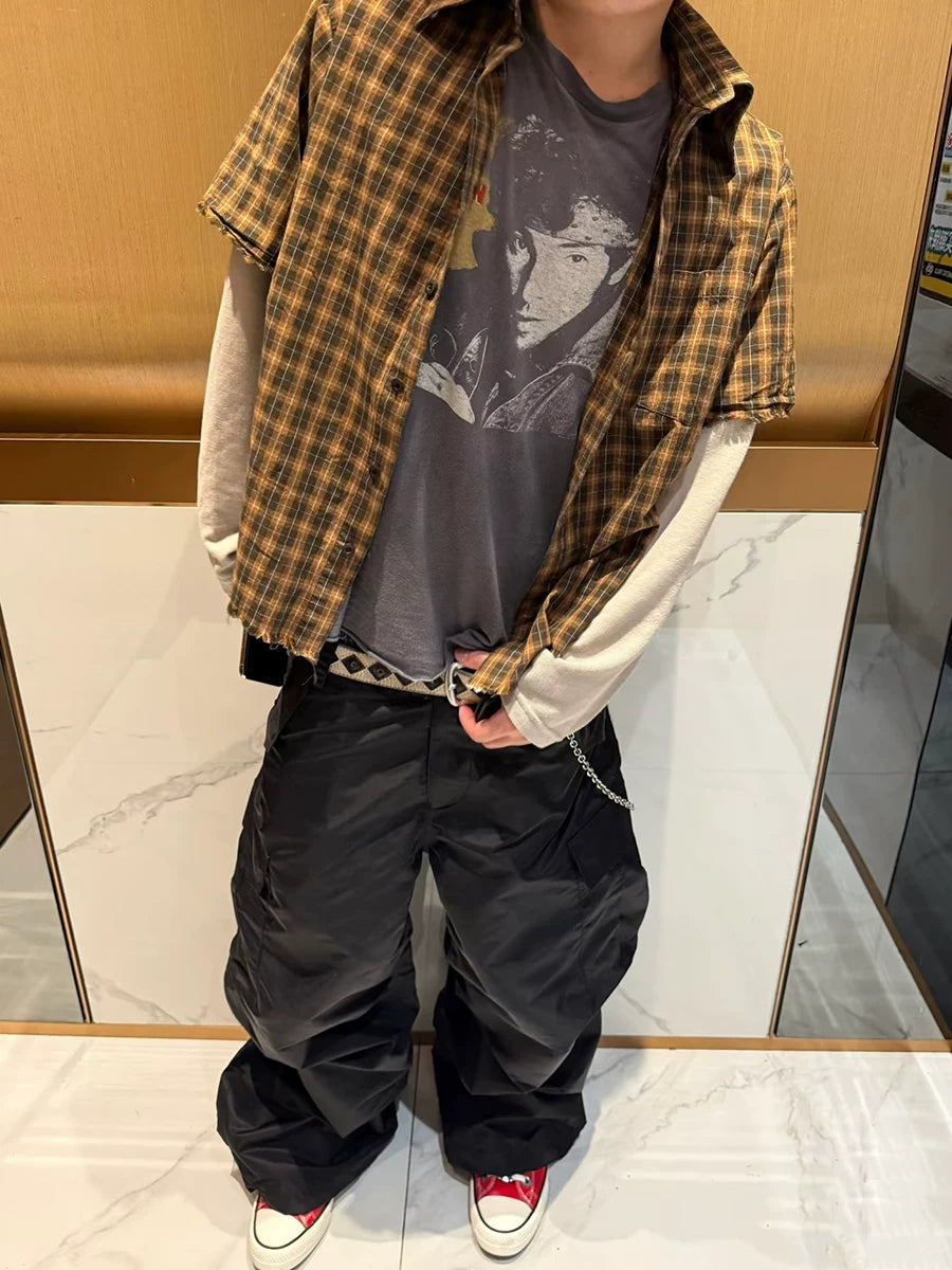 FTS Plaid Loose Fake Two-piece Shirt