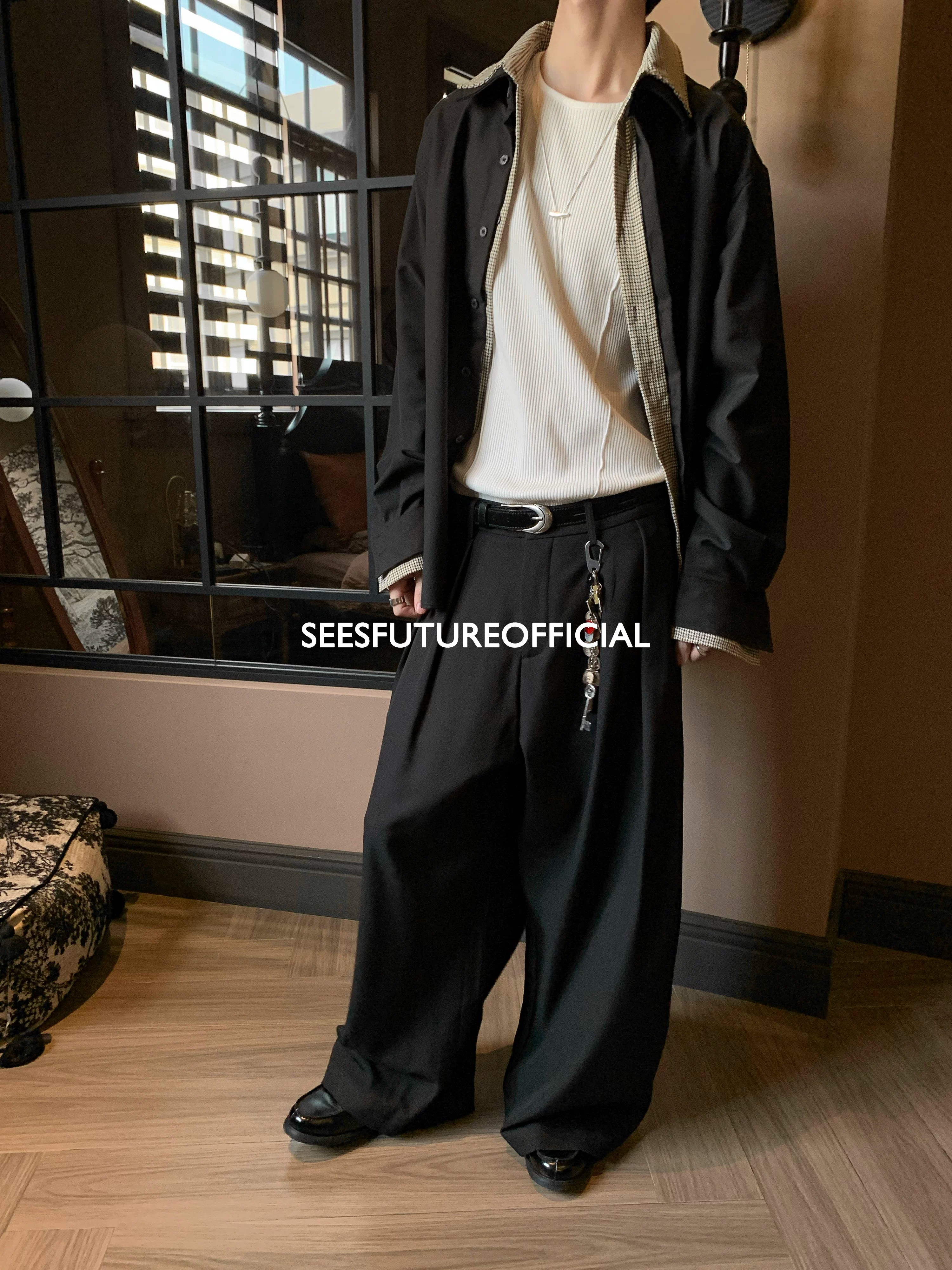 Seesfuture Slack Double-pleated Wide Leg Casual Pants