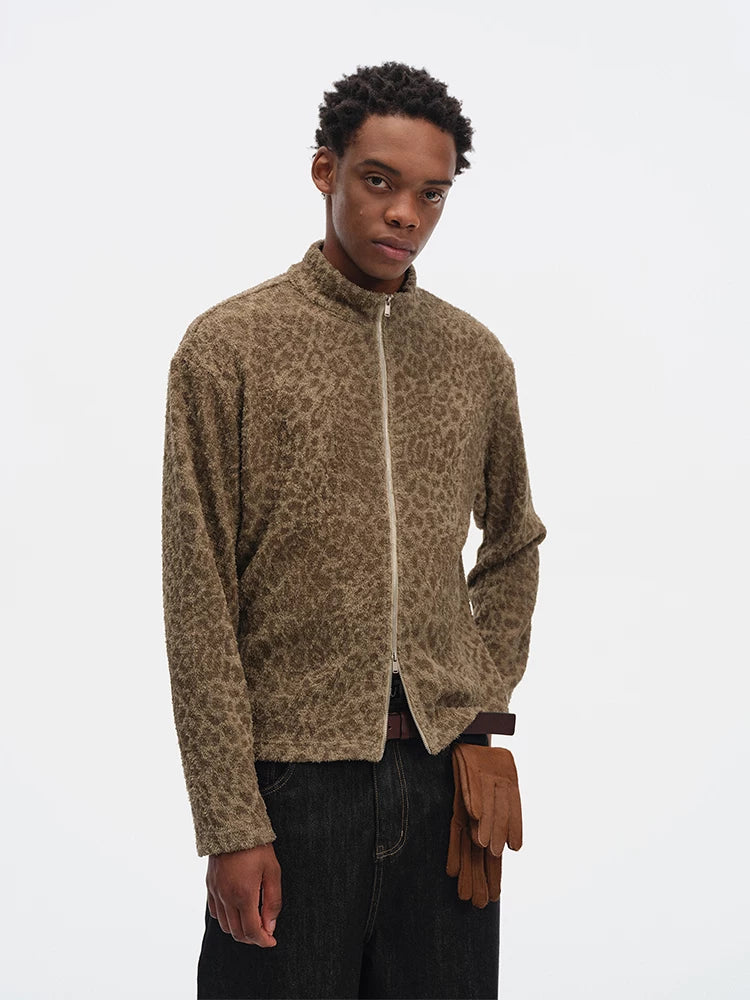 DIMC Leopard Print Double Pull-head Knitted Versatile Jacket