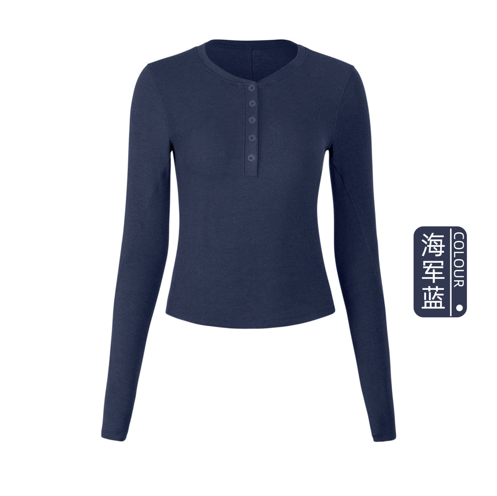 Athena Lulu Slim Fit Button Henry Collar Yoga Top