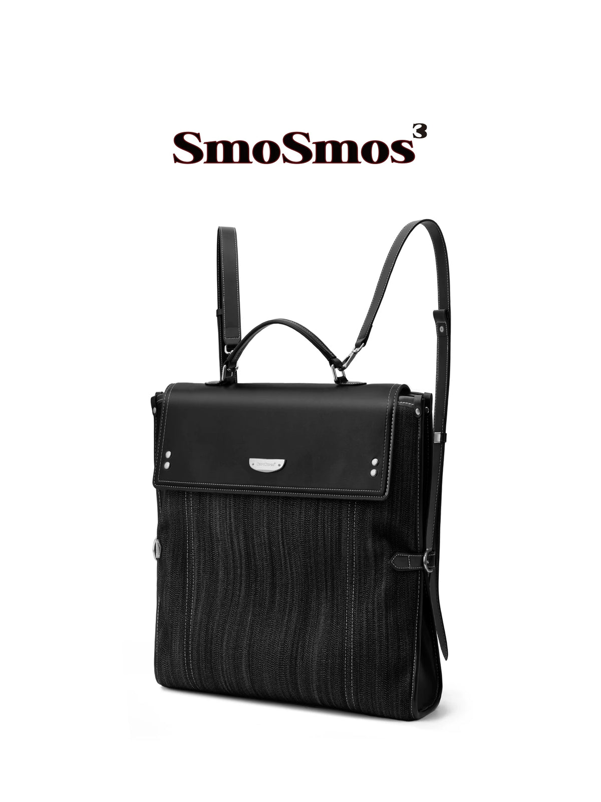 SmoSmos Black Faux Leather Zip-Top Backpack