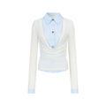 AnnoMundi White Feather Silk Draped Neck Slim-Fit Long-Sleeve Tee