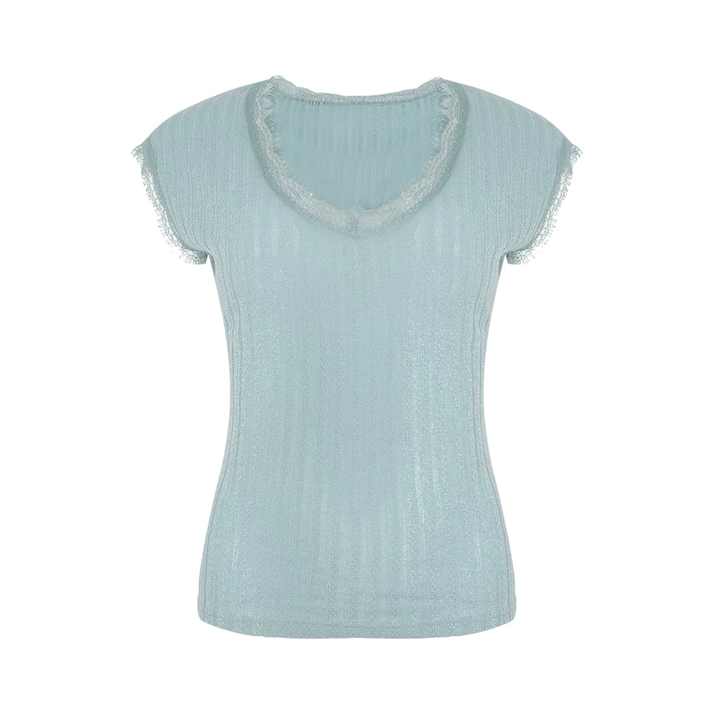 Wildberry V-neck Slim Slim Slim Lace Splicing Tee