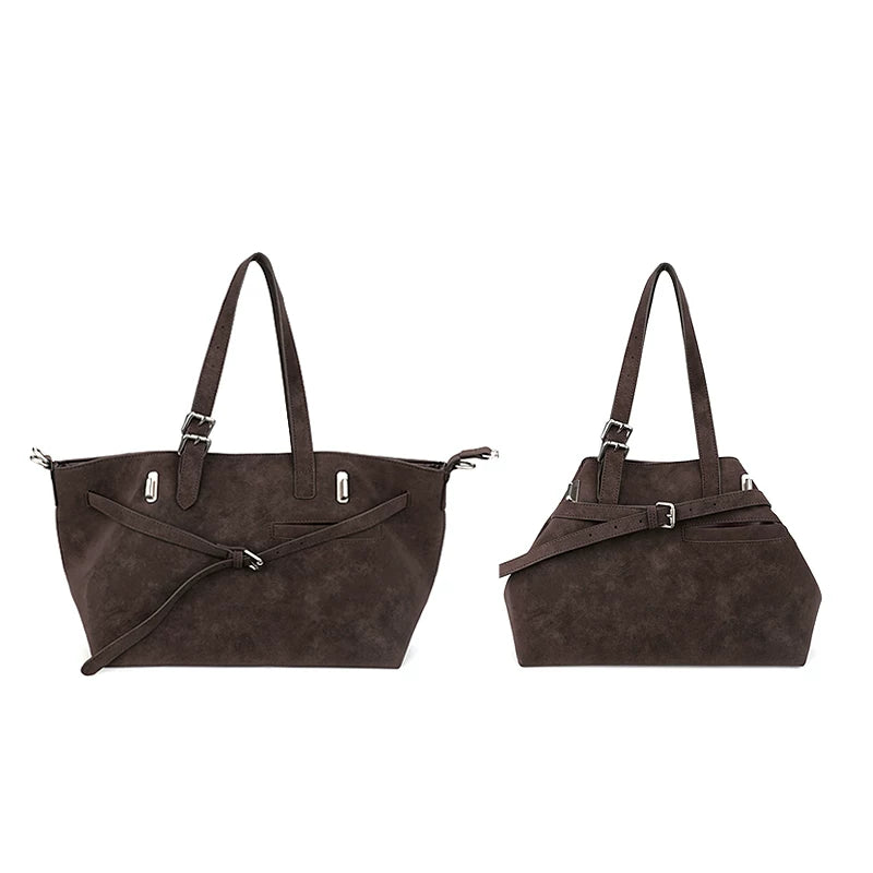 JANDRESS Deep Caramel Suede Shoulder Bag With Magnetic Snap