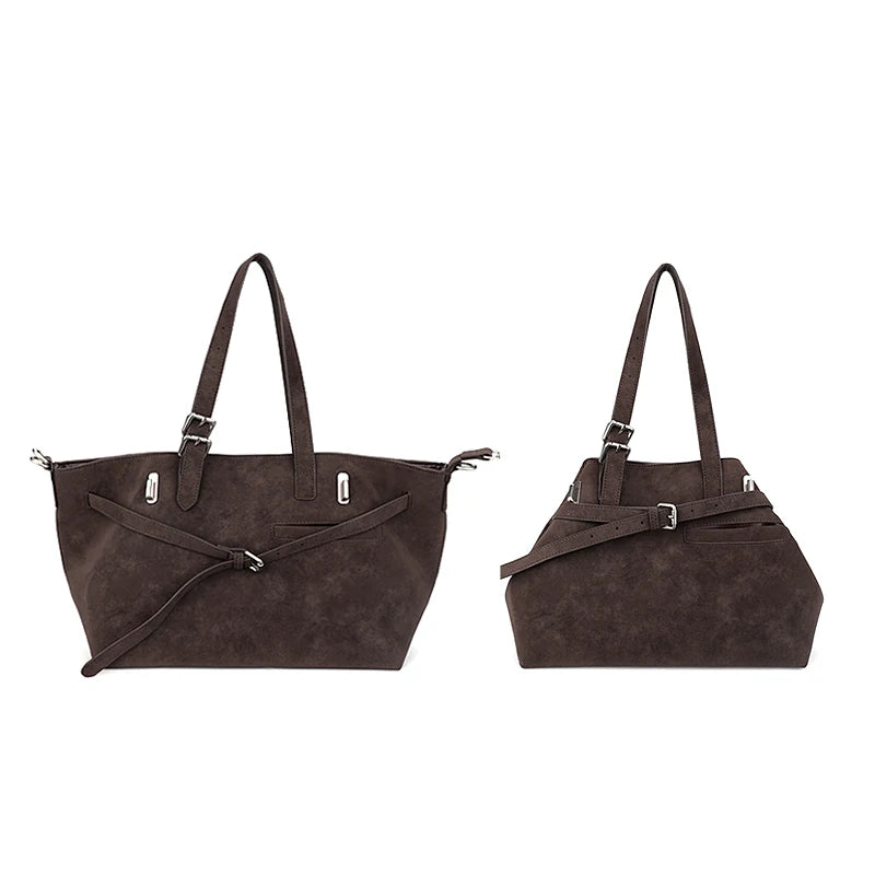 JANDRESS Deep Coffee Brown Suede Magnetic Snap Shoulder Bag